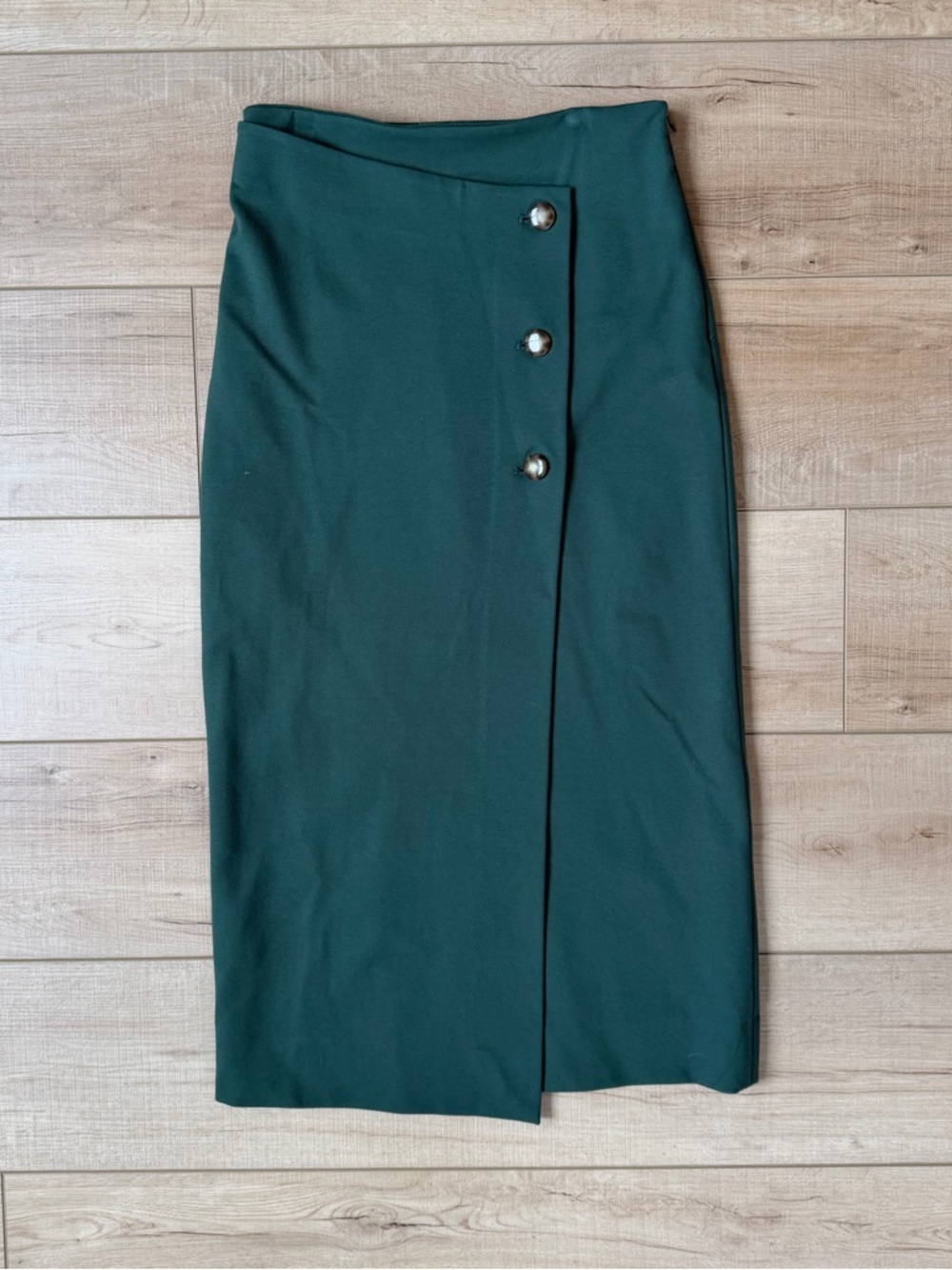 Babaton Dark Green Asymmetric Button-Front Pencil Skirt